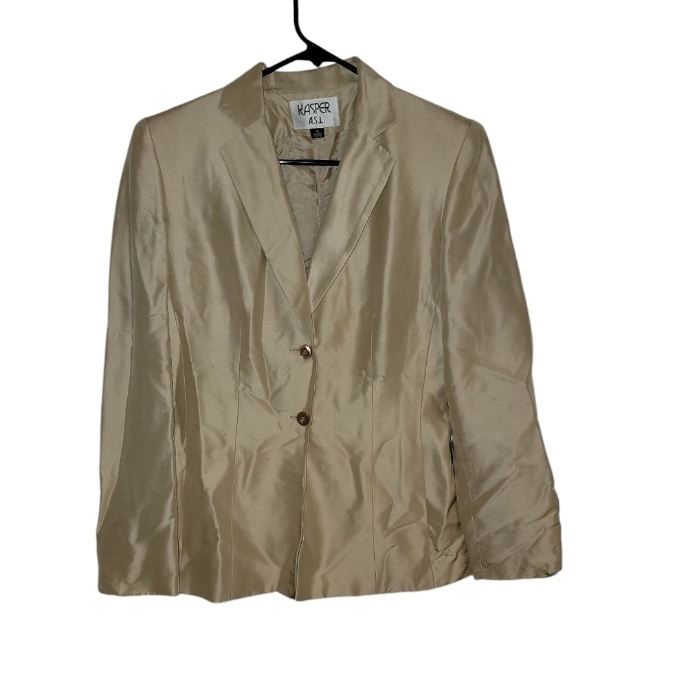 Kasper size 4 silk button long tan/goldish blazer